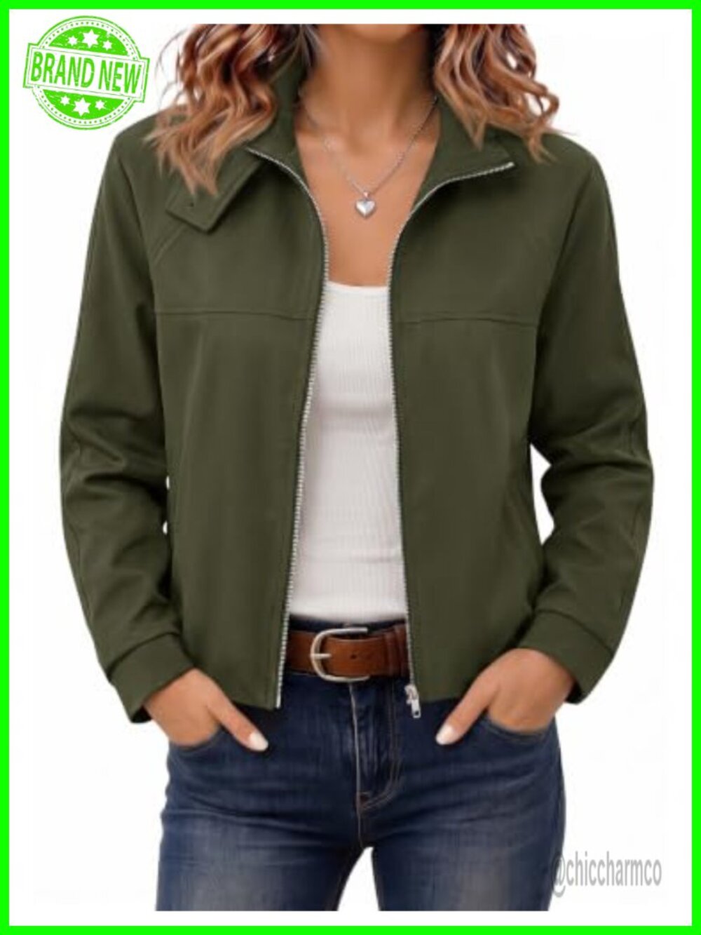 LOMON Women's Zip Up Funnel Neck Cropped Bomber Jacket with Pockets